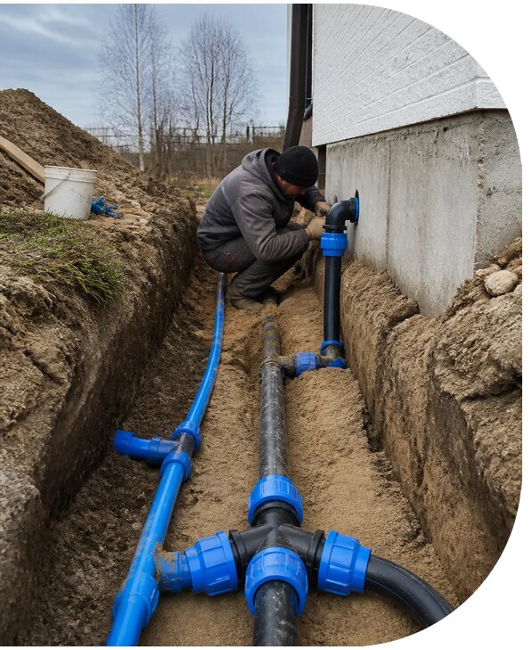 Монтаж наружного водопровода на участке под ключ в Щербинке